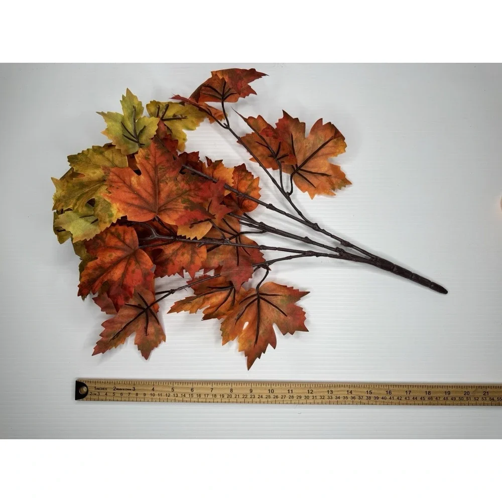 Lot Of 6 Faux Fall Foliage Bushes Maple Round Leaves Orange Red Yellow Autumn